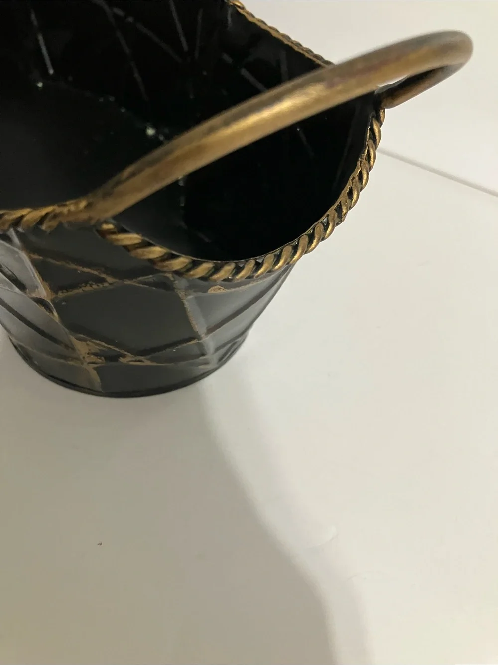 Metal Tray Decorative Black and Gold Scalloped Planter with Spider Web Design